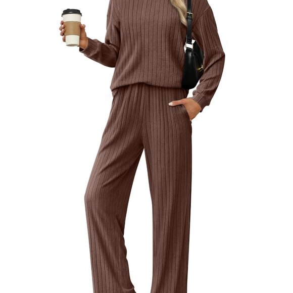 Other - Soft Ribbed Knit Lounge Set Long Sleeve Pajamas 2 Piece S-XXL